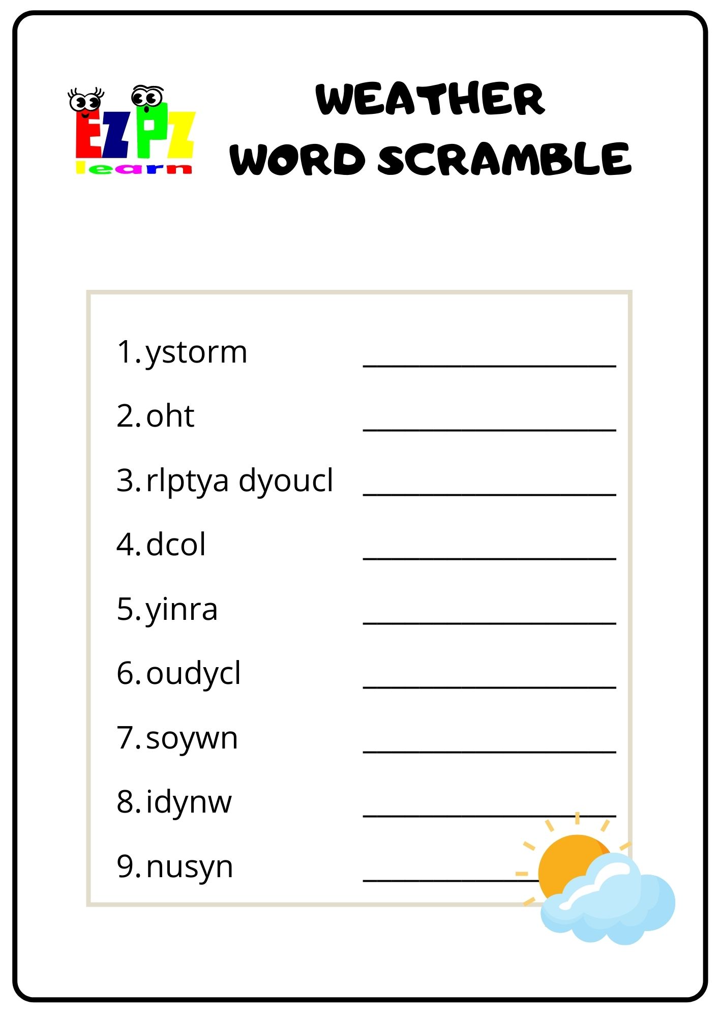 Weather Word Scramble Ezpzlearn